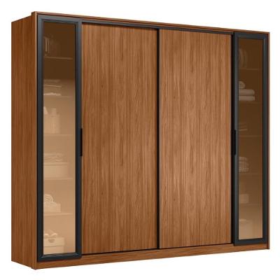Guarda Roupa Casal Laredo 4 Portas de Correr 4 Gavetas Amêndola-Nude