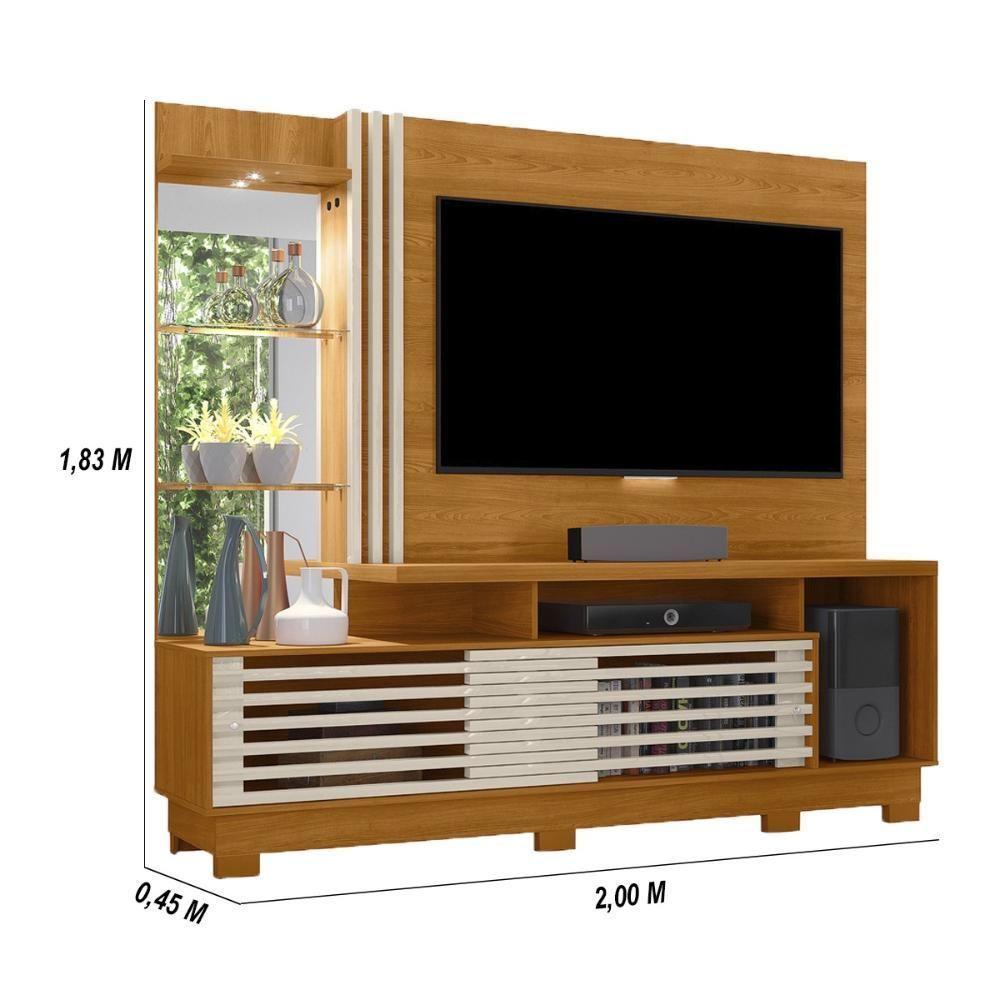 Estante Home Theater 2 Portas Com Espelho Led Frizz Plus - Cinamomo/off White - 2
