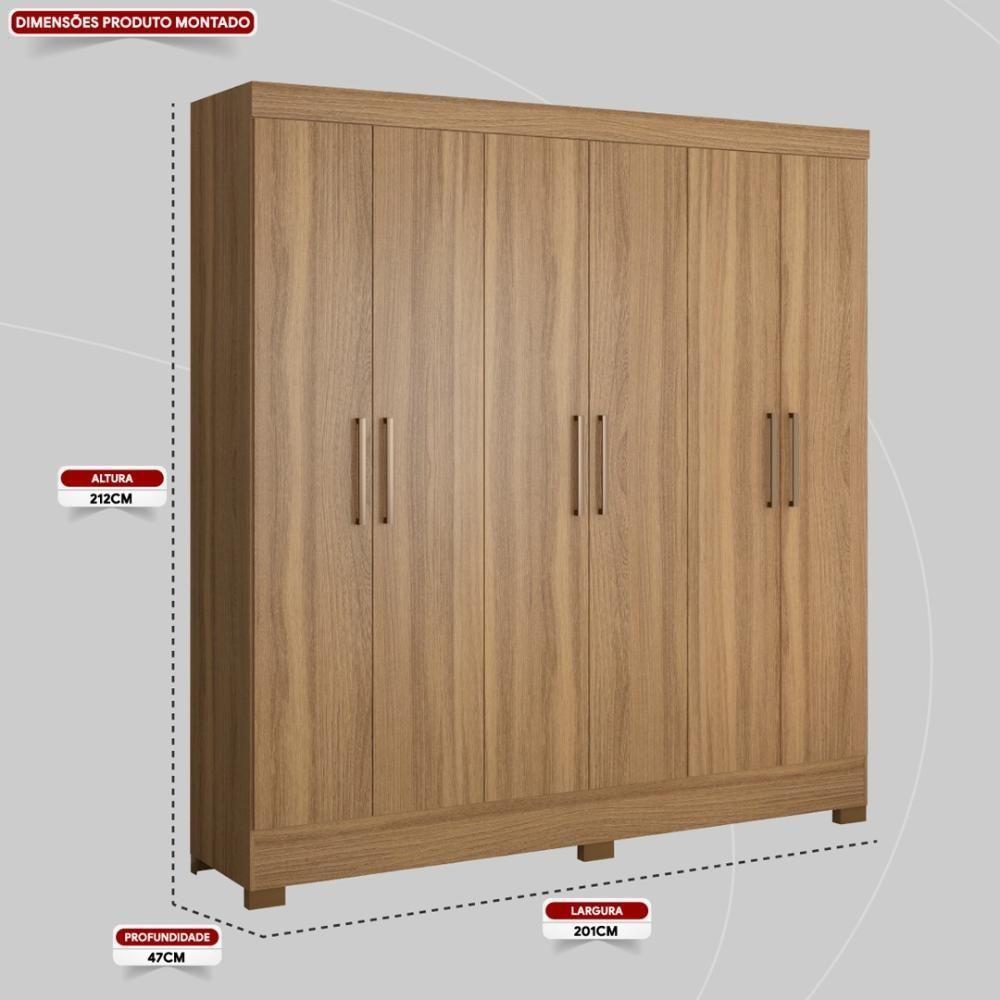Guarda Roupa Casal 6 Portas E 3 Gavetas Prático Amêndola Touch - 8