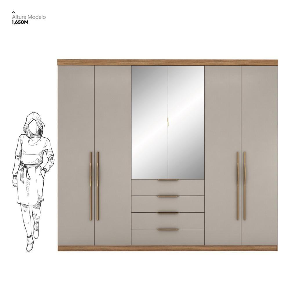 Guarda Roupa Casal 6 Portas Com Espelho E 4 Gavetas Giardino Prime Tx Amêndola Touch-nude - 3