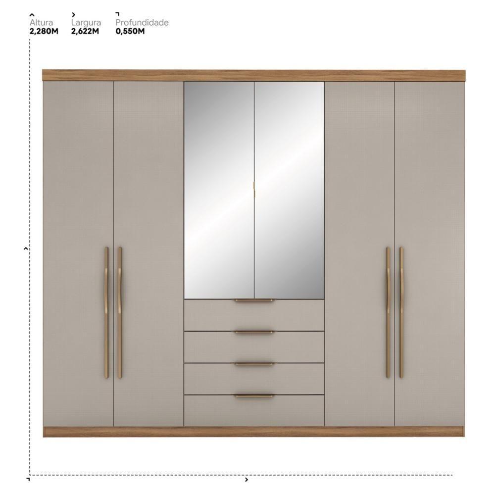 Guarda Roupa Casal 6 Portas Com Espelho E 4 Gavetas Giardino Prime Tx Amêndola Touch-nude - 9