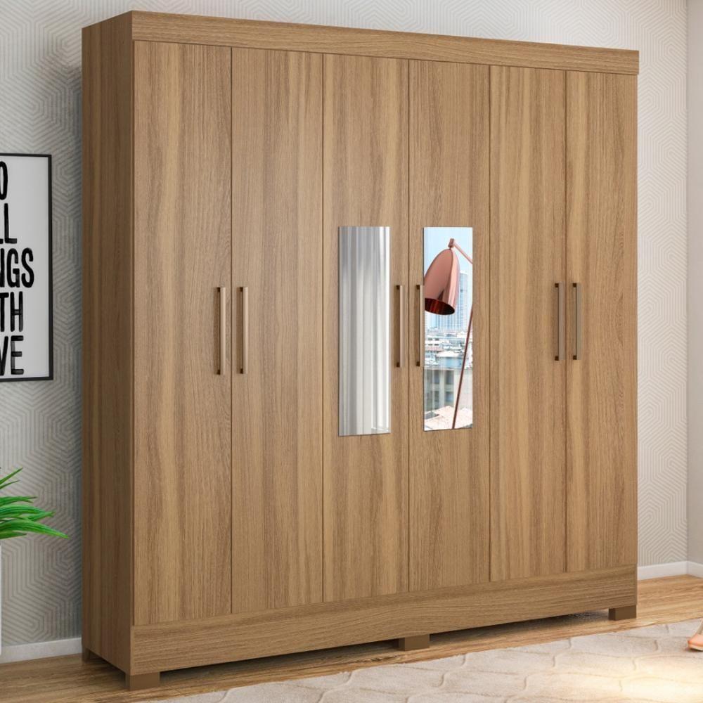 Guarda Roupa Casal 6 Portas Com Espelho E 3 Gavetas Prático Amêndola Touch - 1