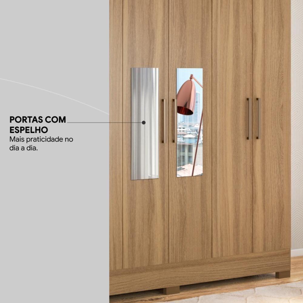 Guarda Roupa Casal 6 Portas Com Espelho E 3 Gavetas Prático Amêndola Touch - 4