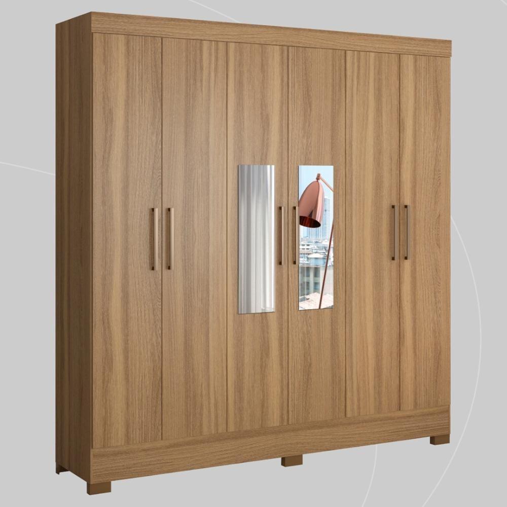 Guarda Roupa Casal 6 Portas Com Espelho E 3 Gavetas Prático Amêndola Touch - 5