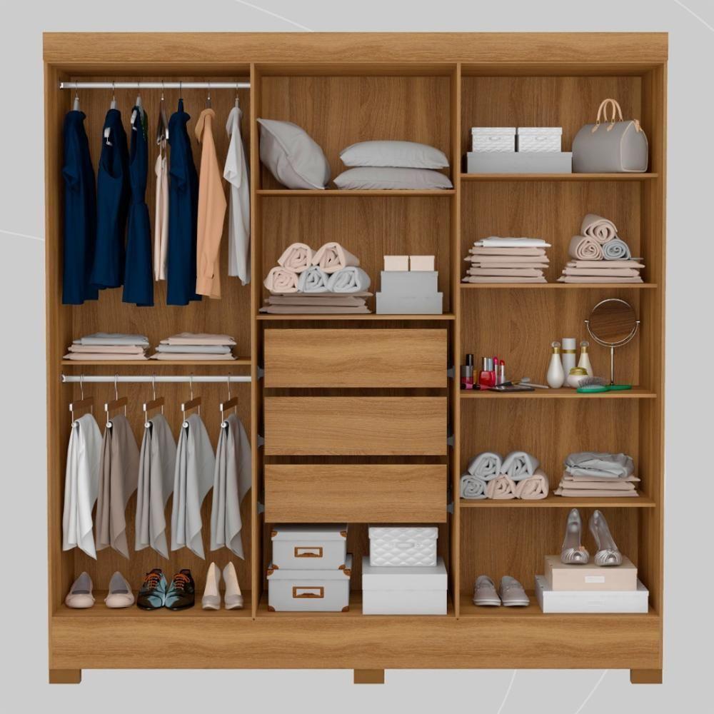 Guarda Roupa Casal 6 Portas Com Espelho E 3 Gavetas Prático Amêndola Touch - 7