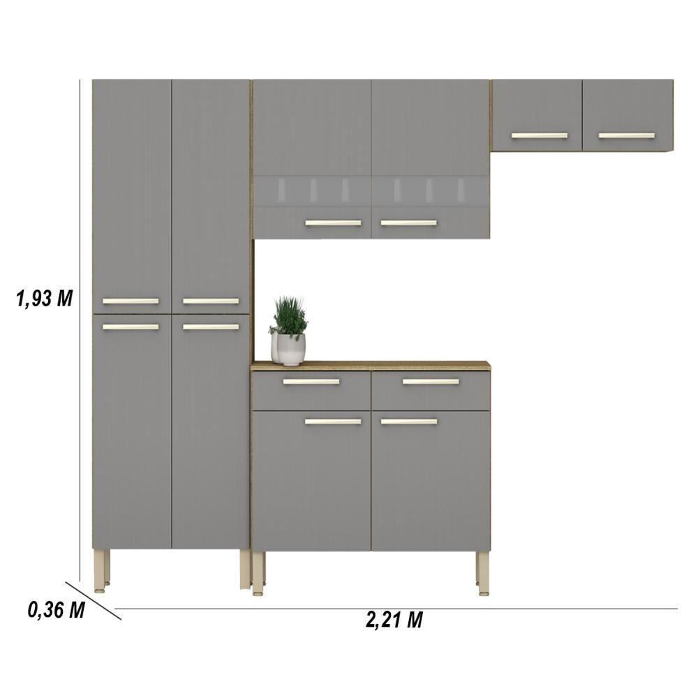 Armário De Cozinha Compacta 10 Portas 2 Gaveta Com Balcão Nala Freijó-gris - 2