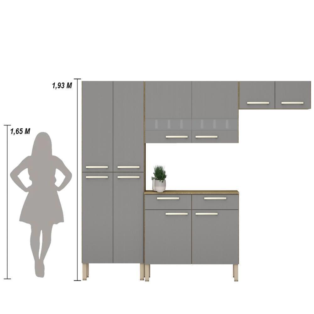 Armário De Cozinha Compacta 10 Portas 2 Gaveta Com Balcão Nala Freijó-gris - 3