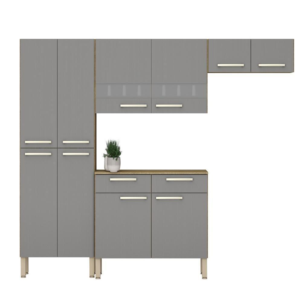 Armário De Cozinha Compacta 10 Portas 2 Gaveta Com Balcão Nala Freijó-gris - 4