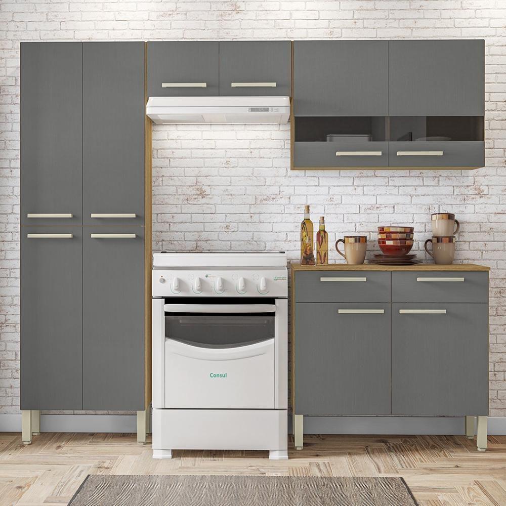 Armário De Cozinha Compacta 10 Portas 2 Gaveta Com Balcão Nala Freijó-gris - 5