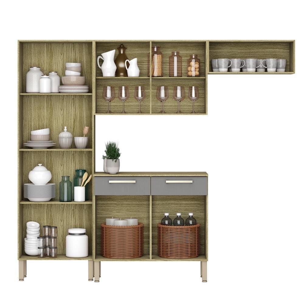 Armário De Cozinha Compacta 10 Portas 2 Gaveta Com Balcão Nala Freijó-gris - 6