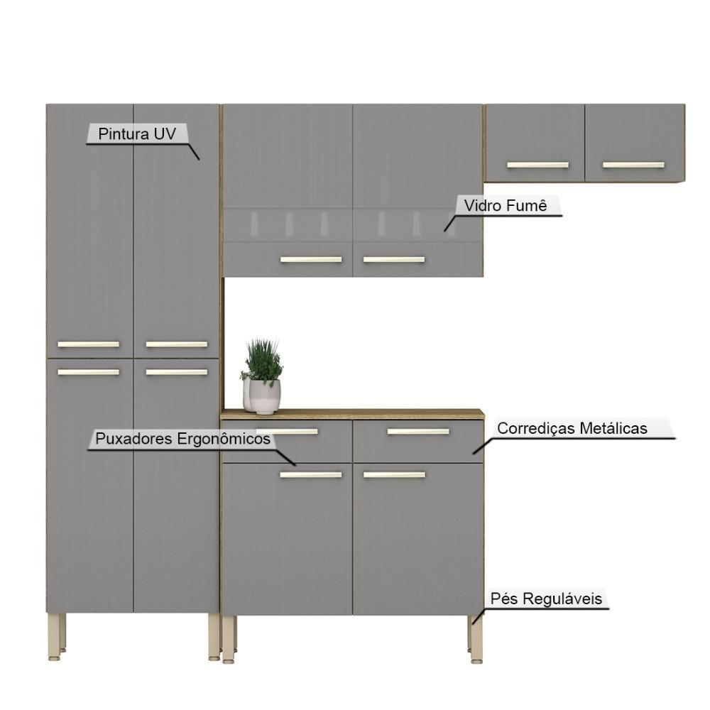 Armário De Cozinha Compacta 10 Portas 2 Gaveta Com Balcão Nala Freijó-gris - 7