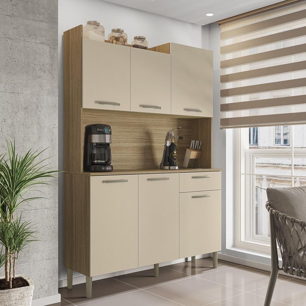 Armário De Cozinha Compacta 6 Portas 1 Gaveta Gênova Freijó-vanilla - 1