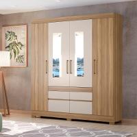 Guarda Roupa Casal 4 Portas Com Espelho E 4 Gavetas Bilbao Amêndola Touch-off White - 1