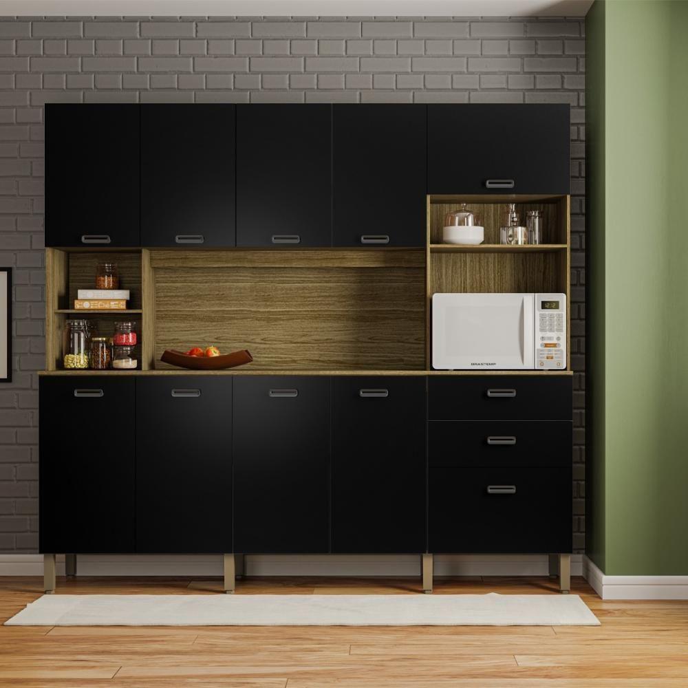 Armario De Cozinha Compacta 10 Portas 2 Gavetas Intense Freijó-nero - 1