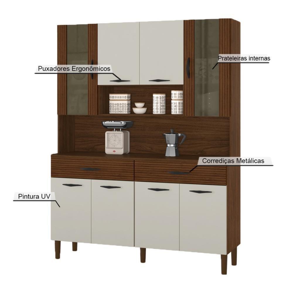 Armário De Cozinha Compacta 8 Portas 2 Gavetas Golden-cp-ripado Nogueira-off White-cp-ripado - 5