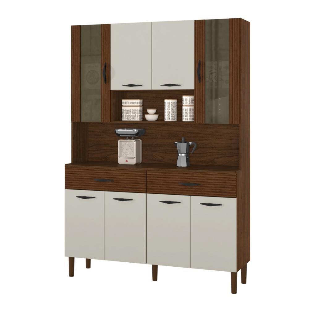 Armário De Cozinha Compacta 8 Portas 2 Gavetas Golden-cp-ripado Nogueira-off White-cp-ripado - 7