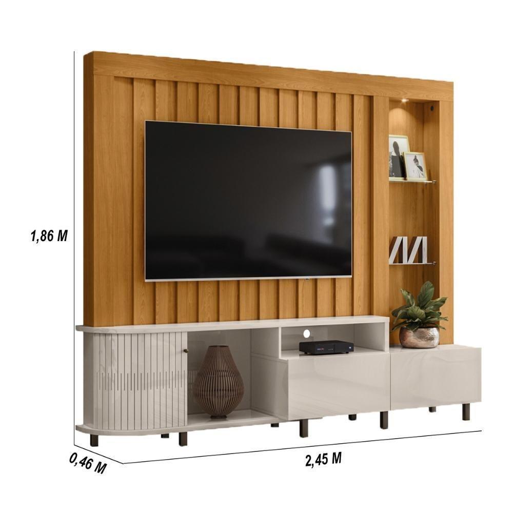 Estante Home Theater 1 Porta 2 Gavetas Com Led Le Mans - Cinamomo/off White - 2