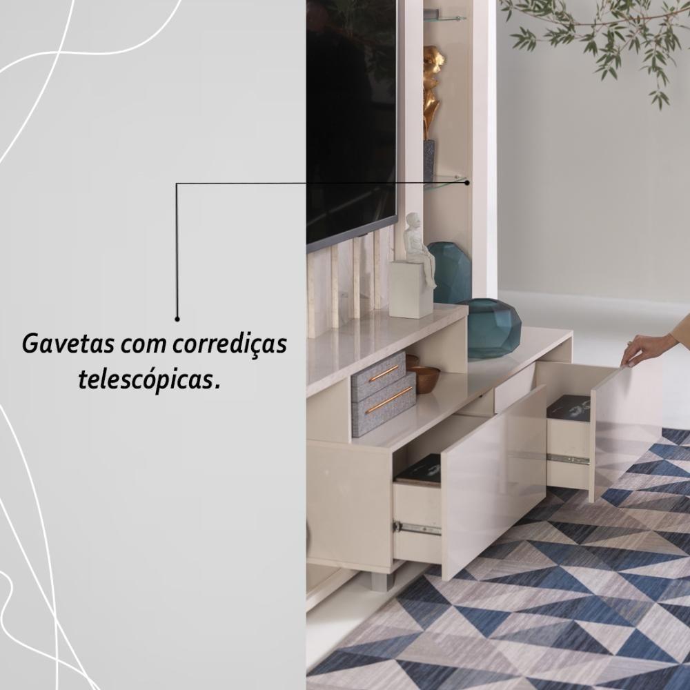 Estante Home Theater 1 Porta 2 Gavetas Com Led Le Mans - Cinamomo/off White - 6