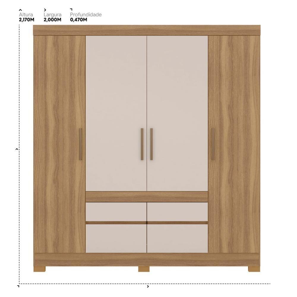Guarda Roupa Casal 4 Portas E 4 Gavetas Bilbao Amêndola Touch-off White - 4