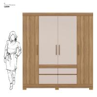 Guarda Roupa Casal 4 Portas E 4 Gavetas Bilbao Amêndola Touch-off White - 6