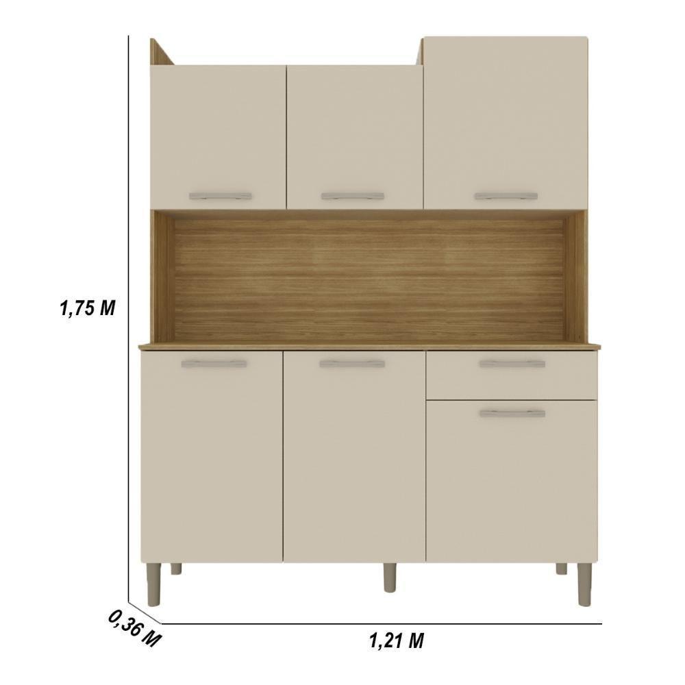 Armário De Cozinha Compacta Mdf 6 Portas 1 Gaveta Gênova Plus Freijó-soft - 3