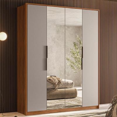 Guarda Roupa Casal 4 Portas Com Espelho E 3 Gavetas Attore - Nogueira-nude Prime Tx
