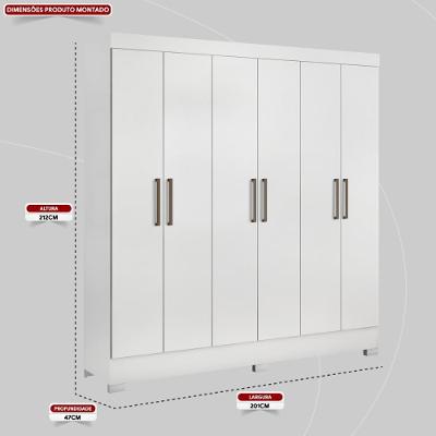 Guarda Roupa Casal Prático 6 Portas de Bater 3 Gavetas Branco MDP Demóbile