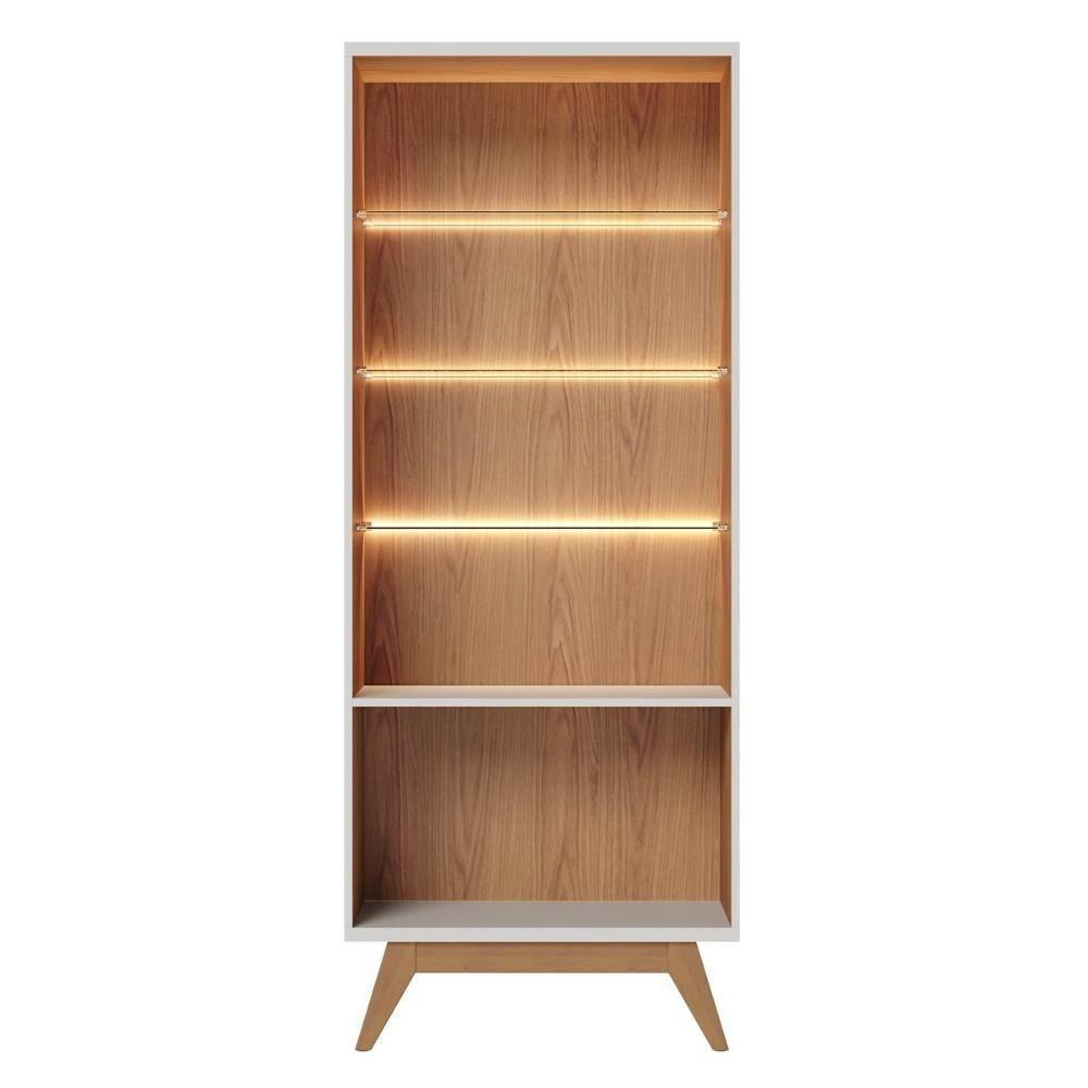 Cristaleira Com Portas De Vidro E Led Noronha Off White Matte/freijó - 5