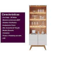 Cristaleira Com Portas De Vidro E Led Noronha Off White Matte/freijó - 3