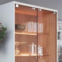 Cristaleira Com Portas De Vidro E Led Noronha Off White Matte/freijó