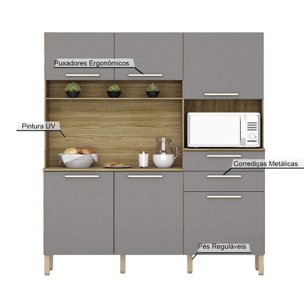 Armario De Cozinha Compacta 6 Portas 2 Gavetas Montesa Freijó-gris - 5