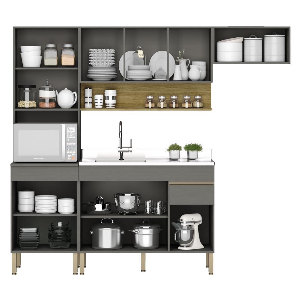 Armário De Cozinha Completa 120 Com Balcão Para Pia 9 Portas Line Freijó-gris - 3