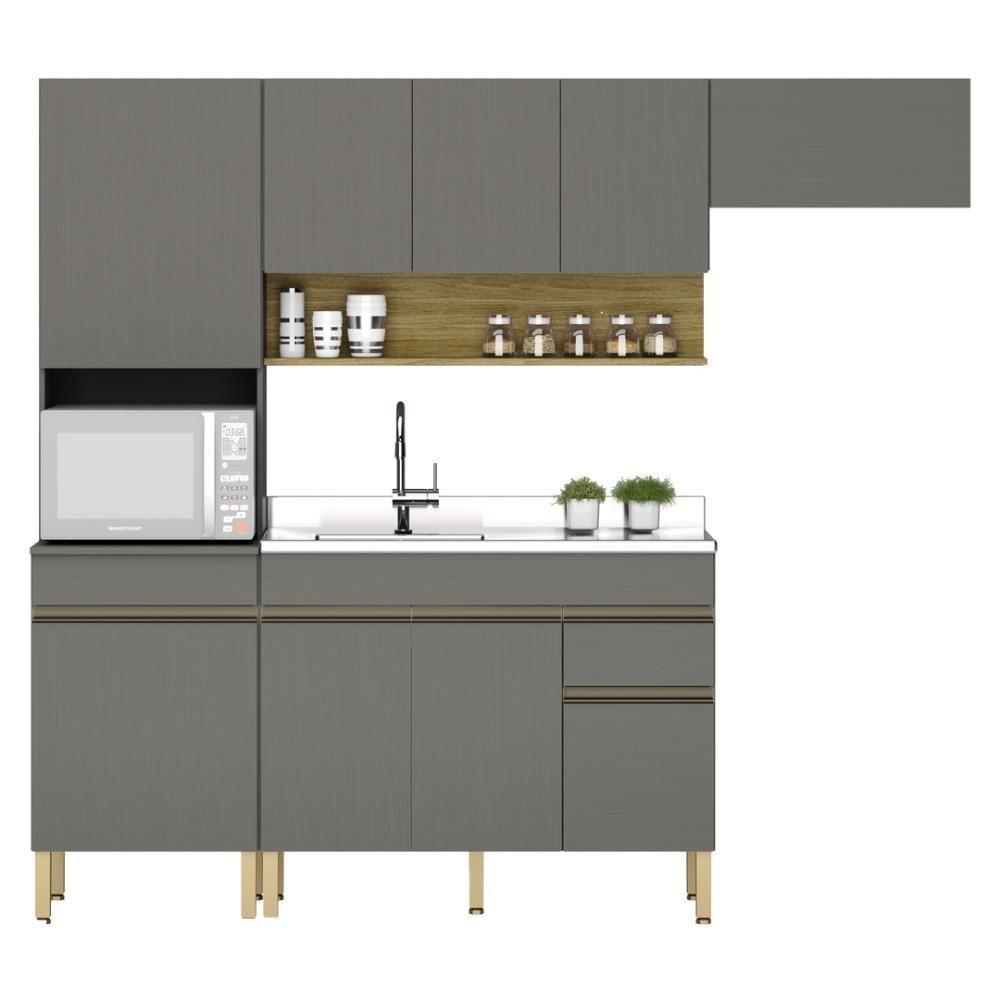 Armário De Cozinha Completa 120 Com Balcão Para Pia 9 Portas Line Freijó-gris - 10