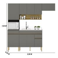 Armário De Cozinha Completa 120 Com Balcão Para Pia 9 Portas Line Freijó-gris - 2