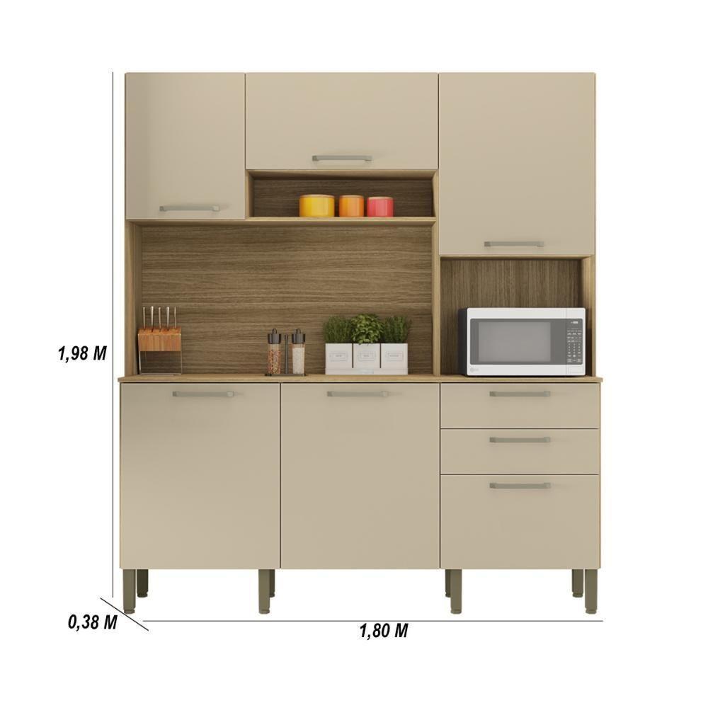 Armario De Cozinha Compacta 6 Portas 2 Gavetas Ferrara Freijó-vanilla - 2