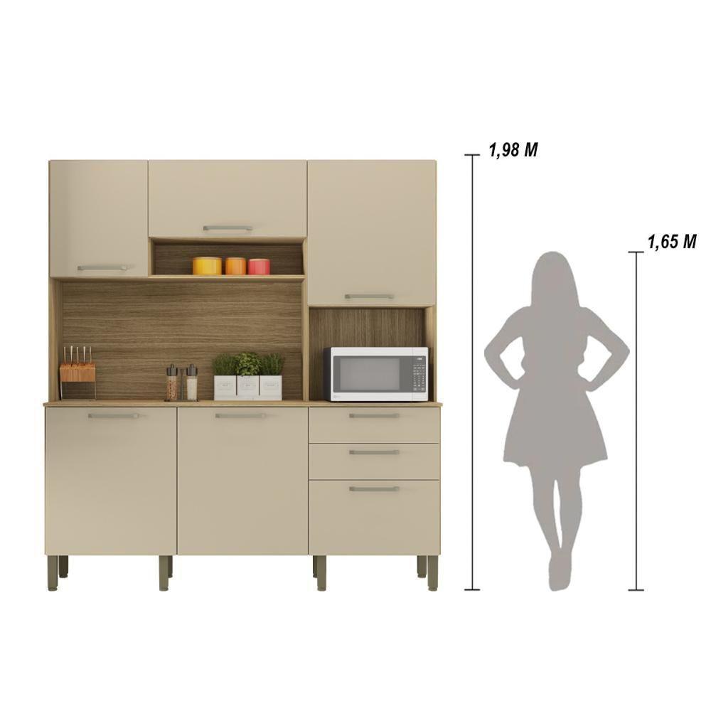 Armario De Cozinha Compacta 6 Portas 2 Gavetas Ferrara Freijó-vanilla - 4