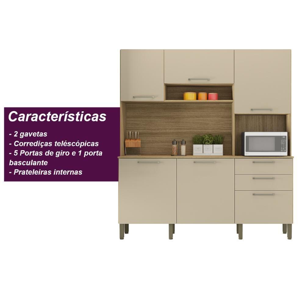 Armario De Cozinha Compacta 6 Portas 2 Gavetas Ferrara Freijó-vanilla - 6