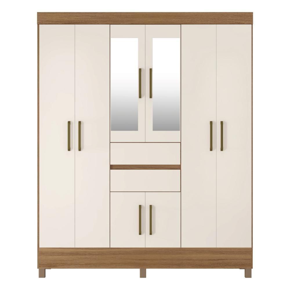 Guarda Roupa Casal 8 Portas Com Espelho E 2 Gavetas Paranaguá Amêndola Touch-off White - 6