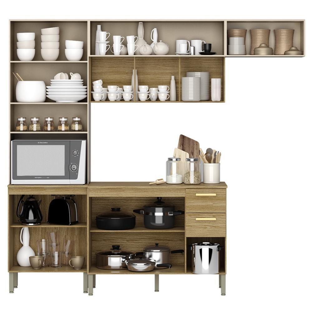 Armário De Cozinha Completa Com Balcão Com Tampo 12 Portas Urbane Freijó-vanilla-com Ripado - 3