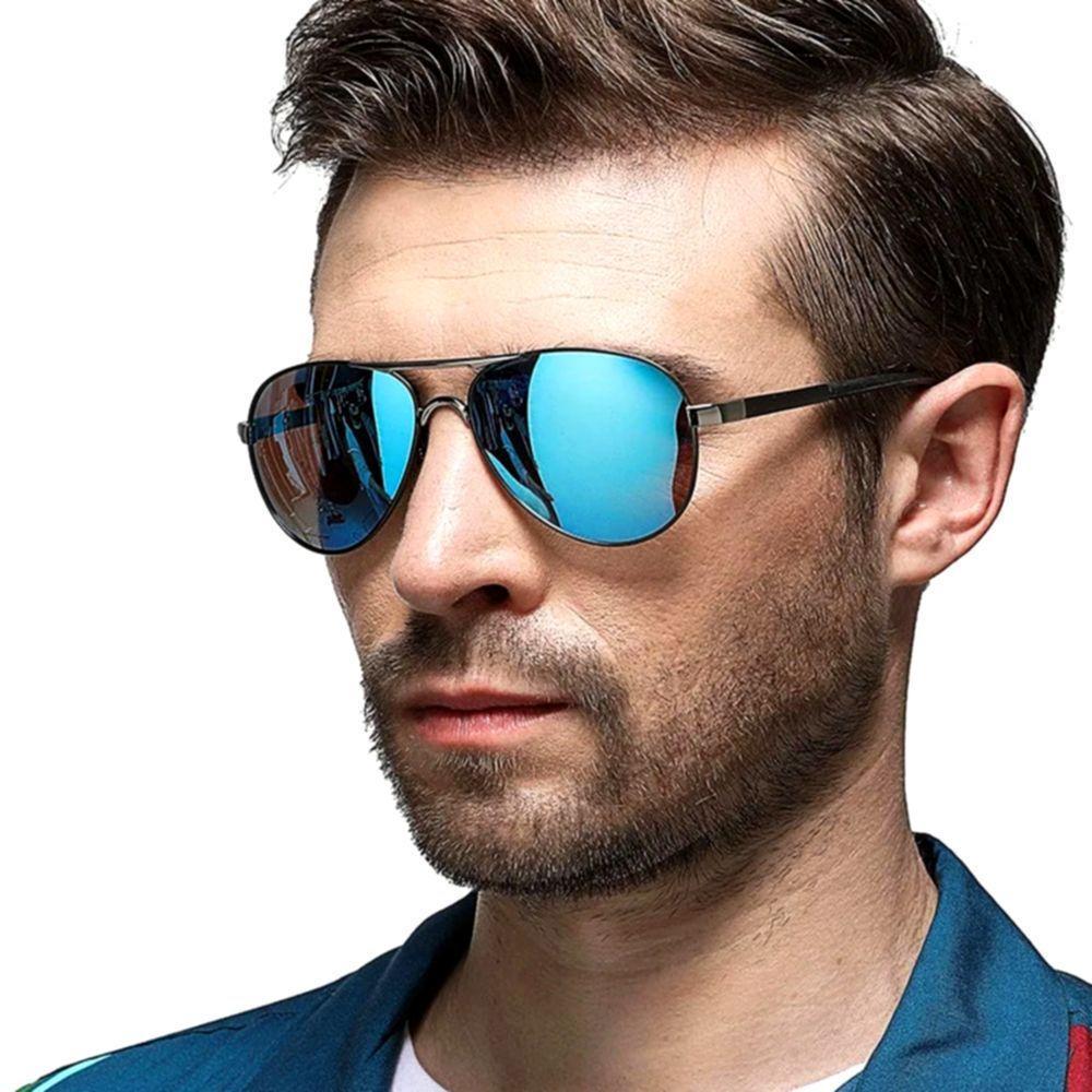 Óculos De Sol Polarizados Espelho Aviador Estilo Piloto Com Proteção Uv400 Azul - 2