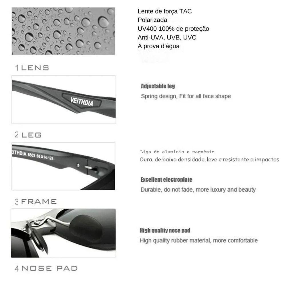 Óculos Alumínio Magnésio Polarizados Visão Noturna Veithdia Preto - 3