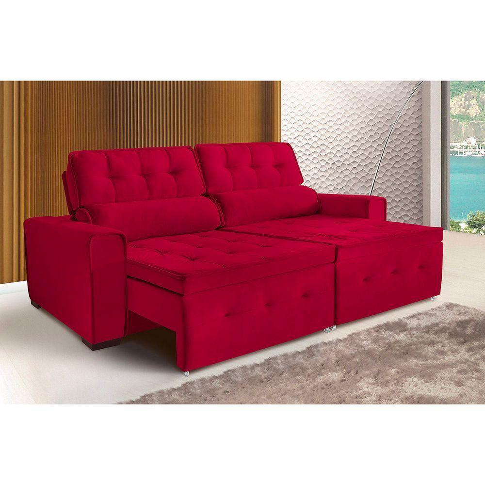 Sofá Dallas 5 Lugares 2,50cm Retrátil E Reclinável - De Casa Décor E Estofados Vermelho - 1