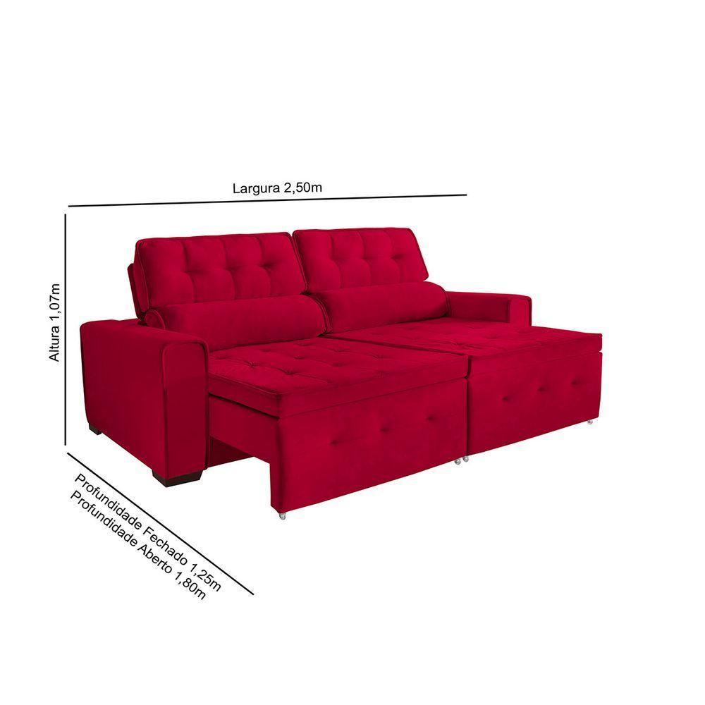 Sofá Dallas 5 Lugares 2,50cm Retrátil E Reclinável - De Casa Décor E Estofados Vermelho - 3