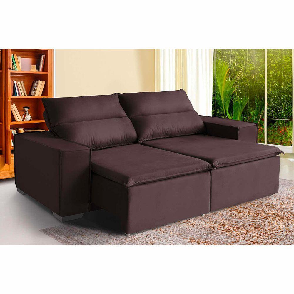 Sofá Paris 6 Lugares 2,90cm Retrátil E Reclinável - De Casa Décor E Estofados Marrom - 1