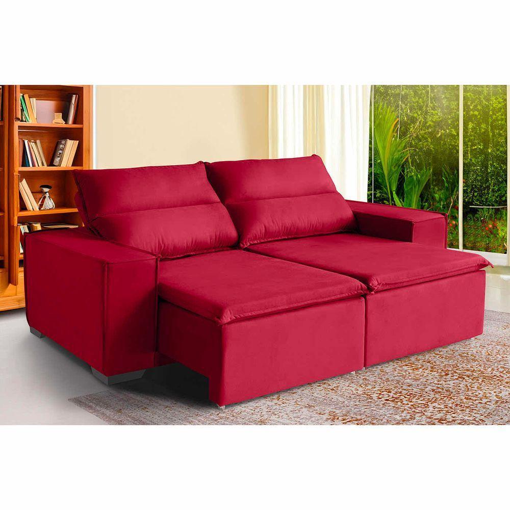 Sofá Paris 6 Lugares 2,90cm Retrátil E Reclinável - De Casa Décor E Estofados Vermelho - 1