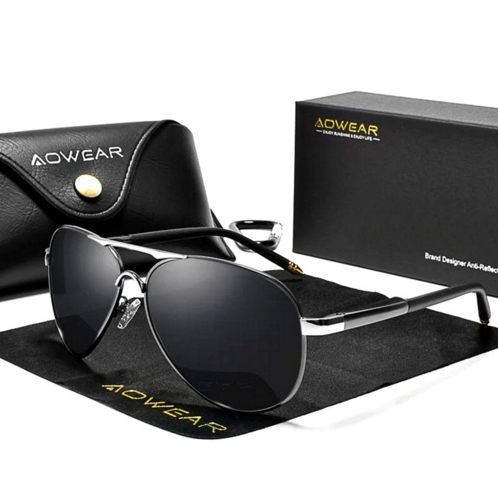 Óculos De Sol Polarizados Espelho Aviador Estilo Piloto Com Proteção Uv400 Cinza - 1