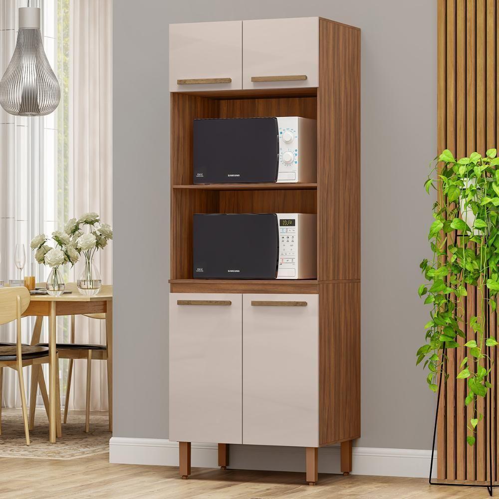 Paneleiro Pop Torre Quente 70cm Com 4 Portas E 2 Nichos Freijó/baunilha/freijó - 1