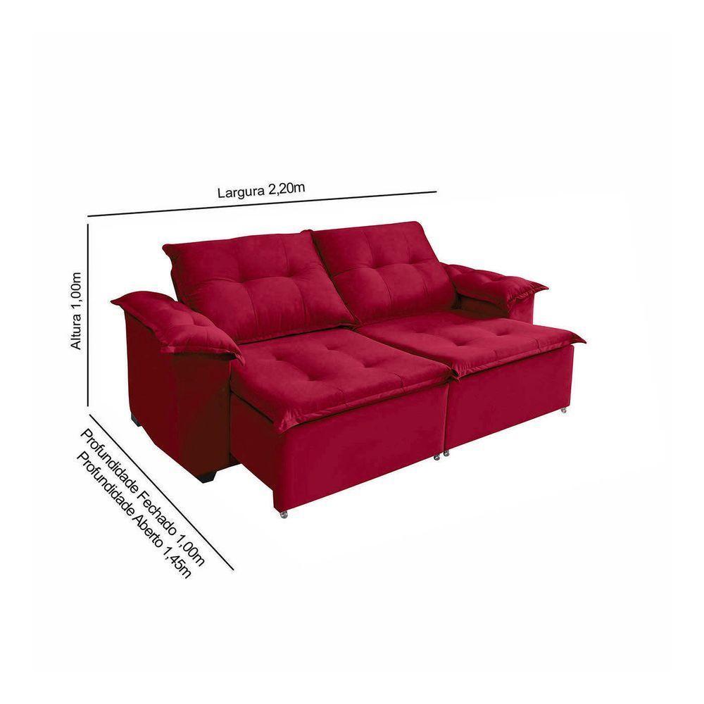 Sofá Berlin 4 Lugares 2,20cm - De Casa Décor E Estofados Vermelho - 3