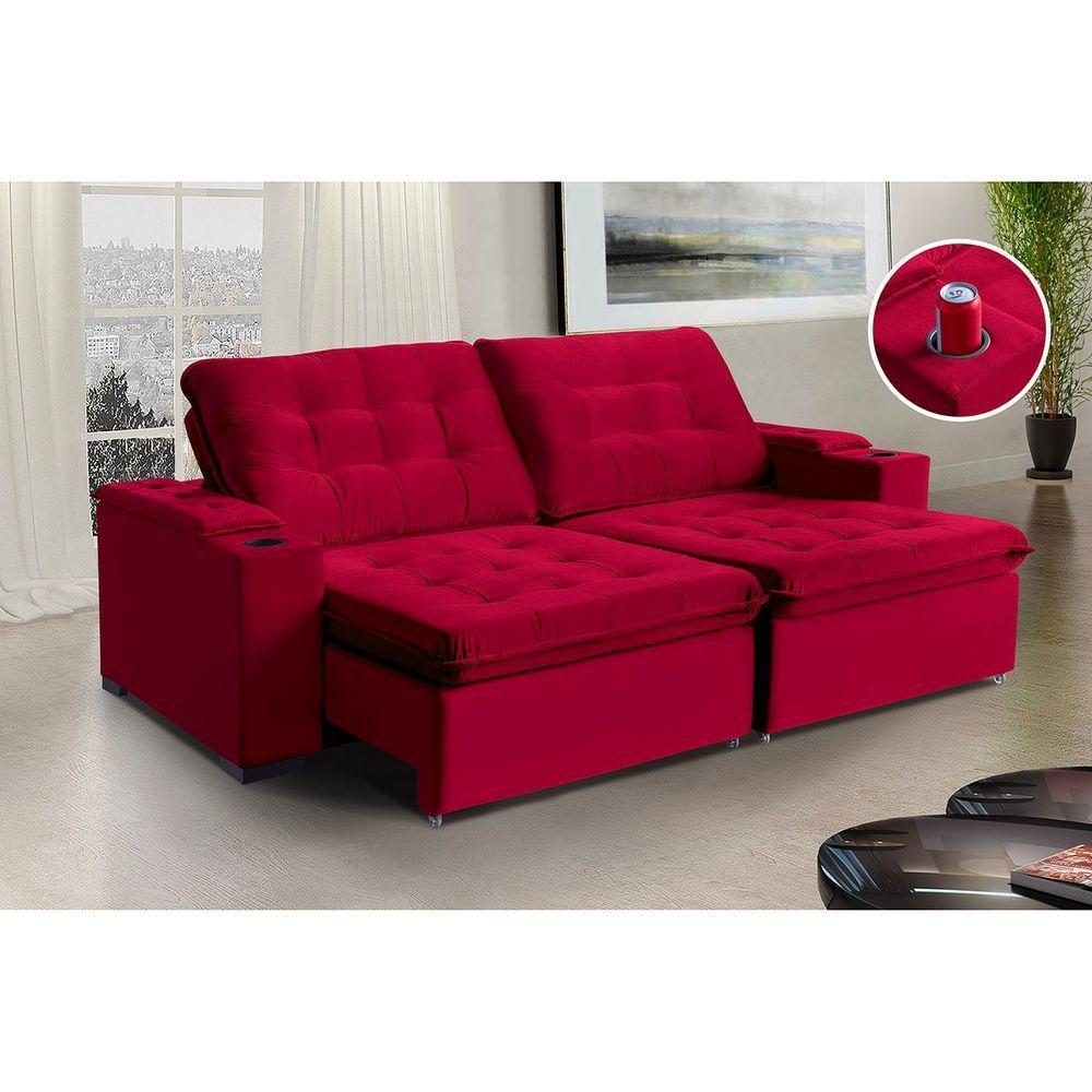Sofá Londres Com Porta Copo 4 Lugares 2,00mt - De Casa Décor Estofados Vermelho - 1