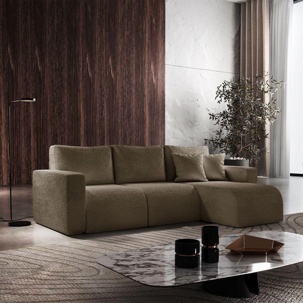 Sofá Living 90cm + 90cm Com Chaise Direito Meu Sofá Online B016 Veludo Marrom - 1